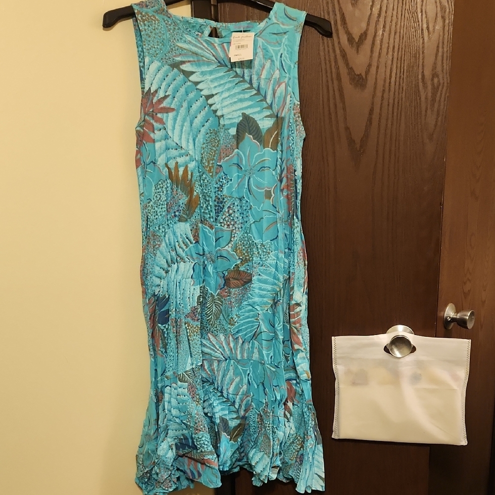 Blue and Green Sleeveless Sheath Midi Dress